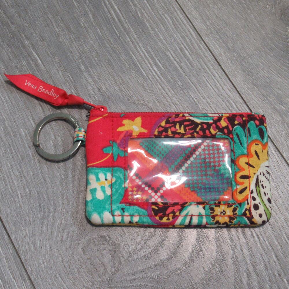 Vera Bradley Key Ring ID Case Handbag Women Zip It Credit Cards Coin
